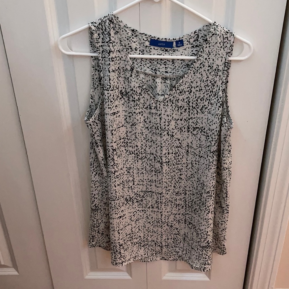 Black, white and teal sleeveless dress top